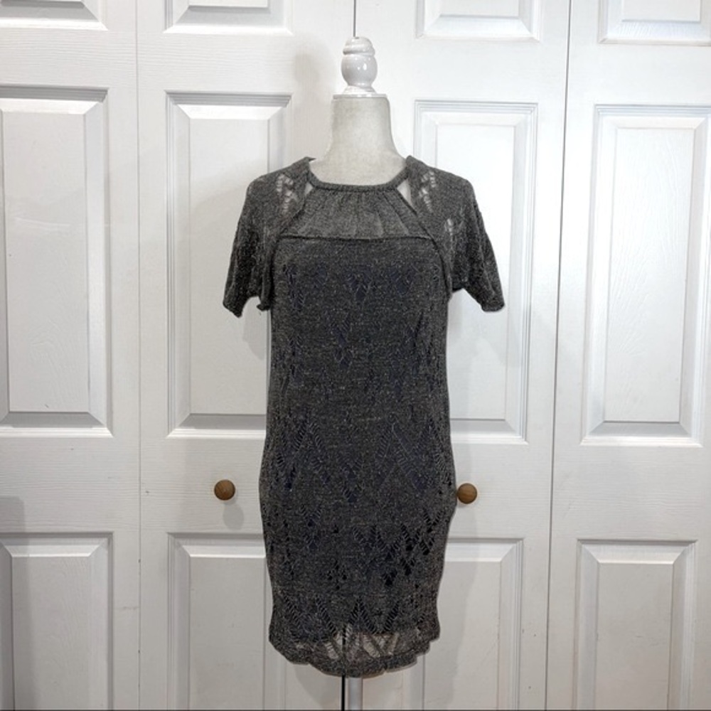 SITA MURT Gray Metallic Lace MIDI Dress